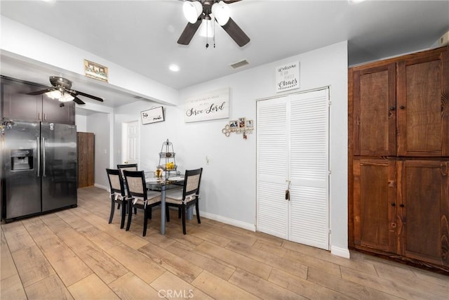 12005 Washington Blvd, Whittier, CA 90606 - dining room with ceiling fan, light wood-type flooring, baseboards, and recessed lighting