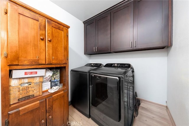 12005 Washington Blvd, Whittier, CA 90606 - washroom with cabinet space, washing machine and dryer, light wood-style floors, and baseboards
