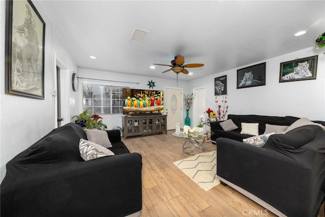 12005 Washington Blvd, Whittier, CA 90606 - living area with light wood-type flooring, a ceiling fan, and recessed lighting