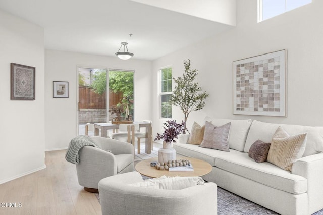 living area with baseboards and light wood-style floors