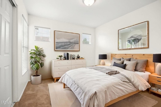 bedroom featuring baseboards, multiple windows, and carpet flooring