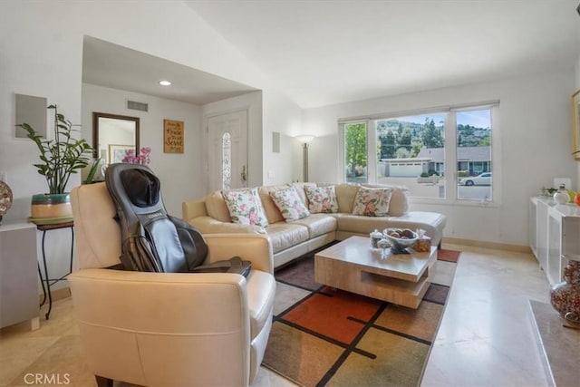 4433 E Justice Cir, Orange, CA 92869 - living area featuring recessed lighting, visible vents, and vaulted ceiling
