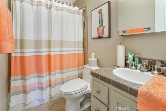 4433 E Justice Cir, Orange, CA 92869 - bathroom with tile patterned flooring, toilet, a shower with curtain, and vanity