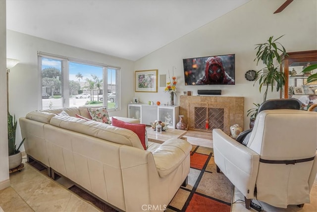 4433 E Justice Cir, Orange, CA 92869 - living area featuring a premium fireplace and vaulted ceiling