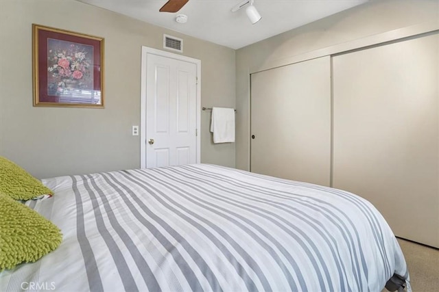 4433 E Justice Cir, Orange, CA 92869 - bedroom featuring a closet, a ceiling fan, and visible vents