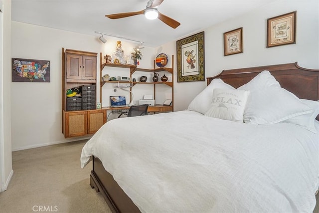 4433 E Justice Cir, Orange, CA 92869 - bedroom featuring light carpet, baseboards, and ceiling fan