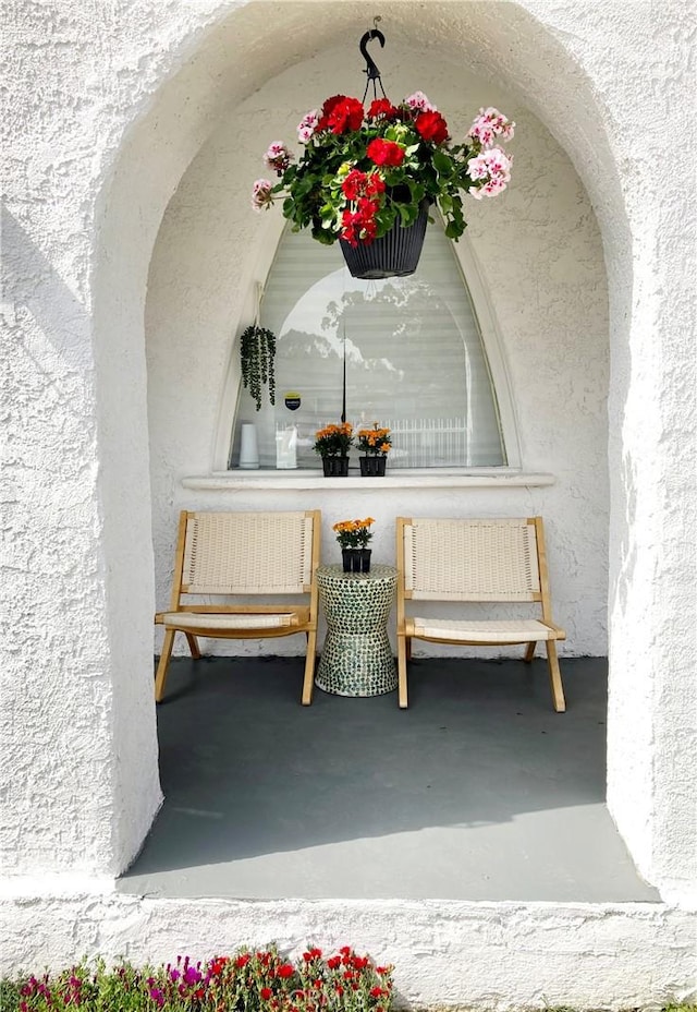 exterior space with stucco siding