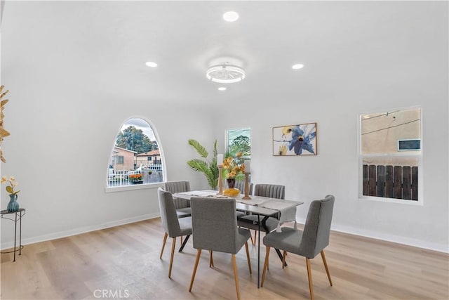 1629 E 114th St, Los Angeles, CA 90059 - dining room with light wood-style flooring, baseboards, and recessed lighting