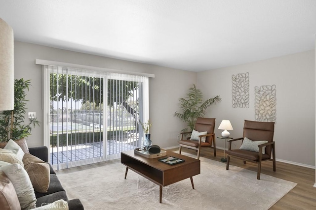 living room featuring baseboards and wood finished floors