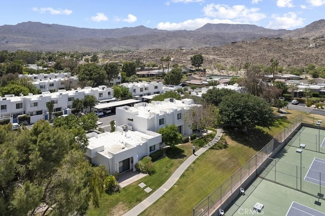 aerial view featuring a mountain view and a residential view