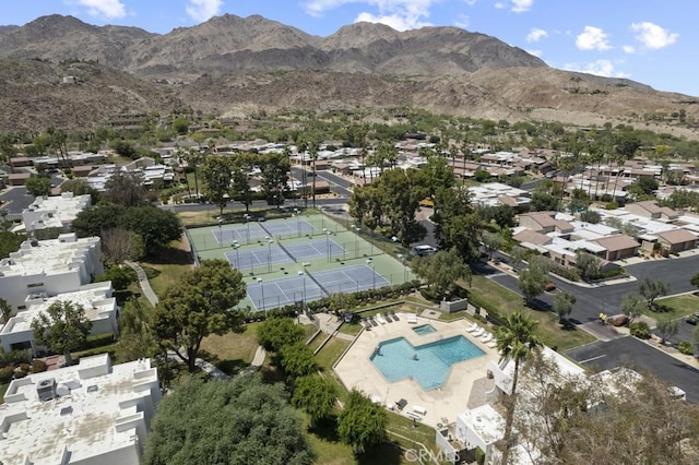 aerial view featuring a residential view and a mountain view