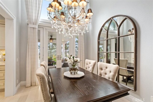 534 S Laureltree Dr, Anaheim Hills, CA 92808 - dining space featuring a chandelier, french doors, and baseboards