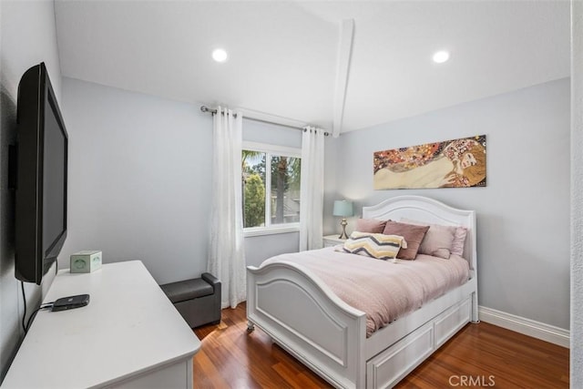 534 S Laureltree Dr, Anaheim Hills, CA 92808 - bedroom with lofted ceiling, dark wood-type flooring, baseboards, and recessed lighting