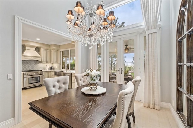 534 S Laureltree Dr, Anaheim Hills, CA 92808 - dining room featuring a chandelier, french doors, and baseboards