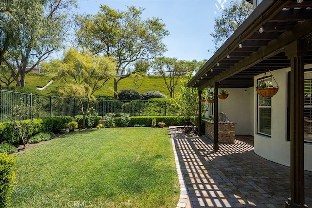 view of yard with a patio and a fenced backyard