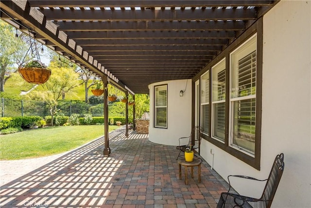 view of patio with a fenced backyard and a pergola
