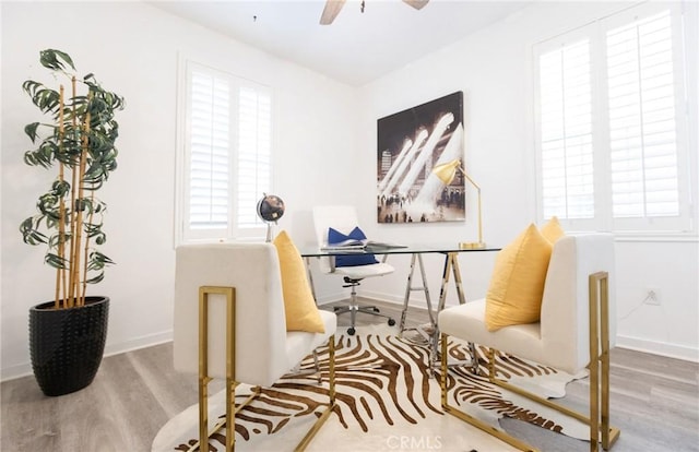 2630 Luminous Ln, Costa Mesa, CA 92626 - office featuring wood finished floors, ceiling fan, and baseboards