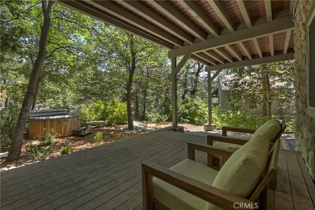 28805 N Shore Rd, Lake Arrowhead, CA 92352 - wooden deck with a hot tub