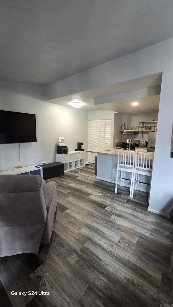 living area featuring dark wood-type flooring