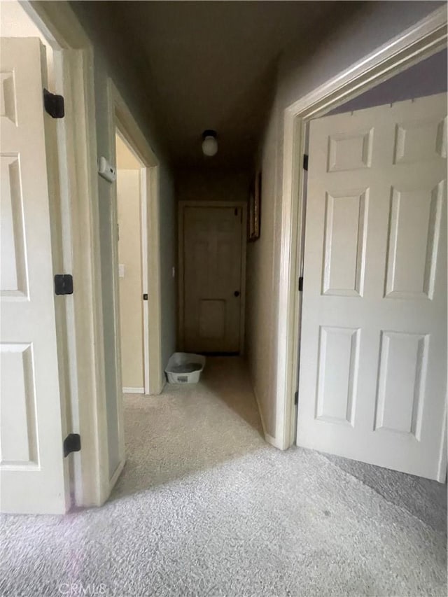 corridor with baseboards and carpet
