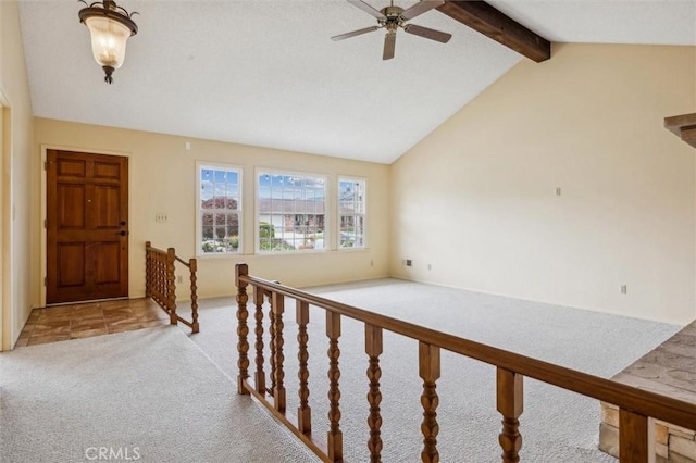 2132 El Dorado St, Los Osos, CA 93402 - interior space featuring vaulted ceiling with beams, carpet flooring, and ceiling fan