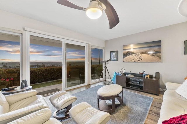 3902 Vista Campana N Unit 12, Oceanside, CA 92057 - living area featuring a ceiling fan and light wood-style flooring