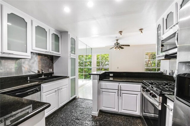 1401 S Bentley Ave Unit 203, Los Angeles, CA 90025 - kitchen with a sink, stainless steel appliances, plenty of natural light, a peninsula, and recessed lighting