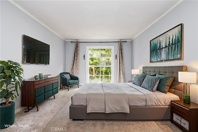1401 S Bentley Ave Unit 203, Los Angeles, CA 90025 - bedroom with crown molding, light colored carpet, and baseboards