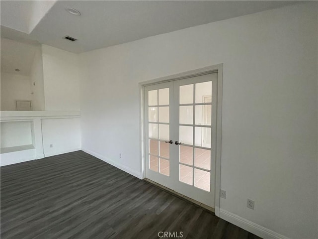 48628 Adeline Way, Morongo Valley, CA 92256 - spare room with visible vents, french doors, baseboards, and dark wood-style floors