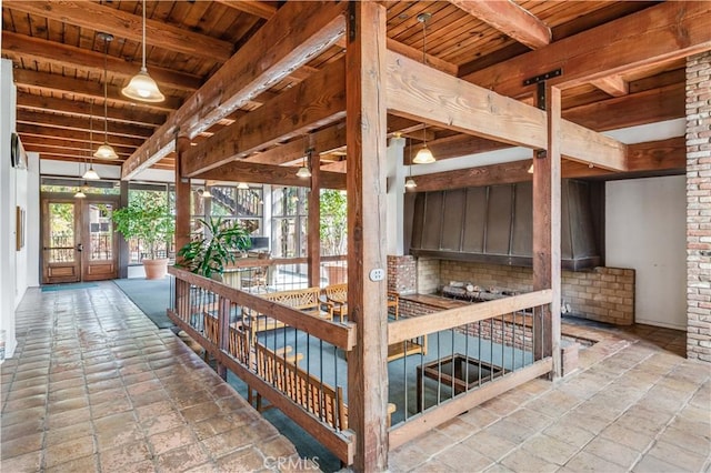 wooden terrace featuring french doors