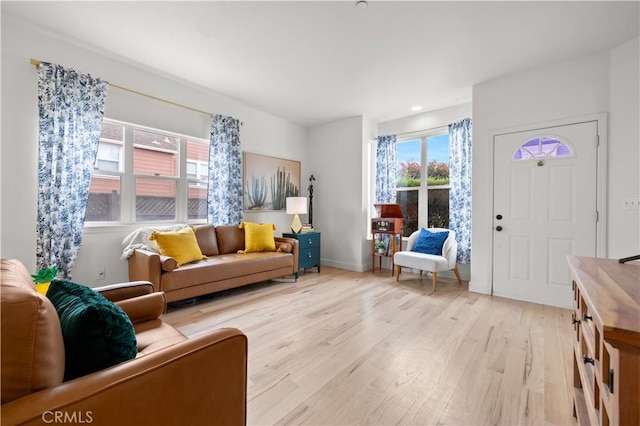 living room featuring light wood-style floors