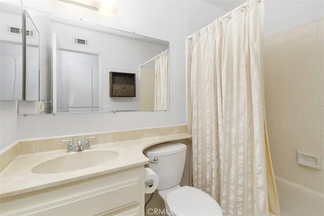 2797 Persimmon Pl, Riverside, CA 92506 - full bath featuring toilet, visible vents, shower / bathtub combination with curtain, and vanity