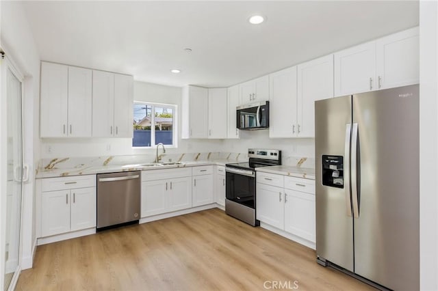 kitchen featuring a sink, white cabinetry, and stainless steel appliances