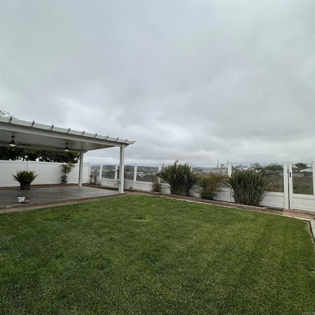 view of yard featuring a patio and a fenced backyard