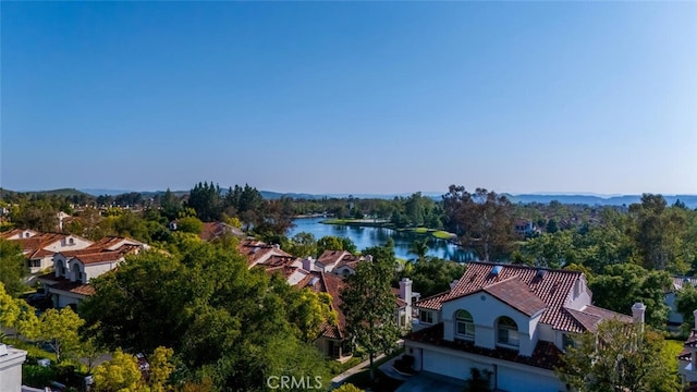 aerial view featuring a water view