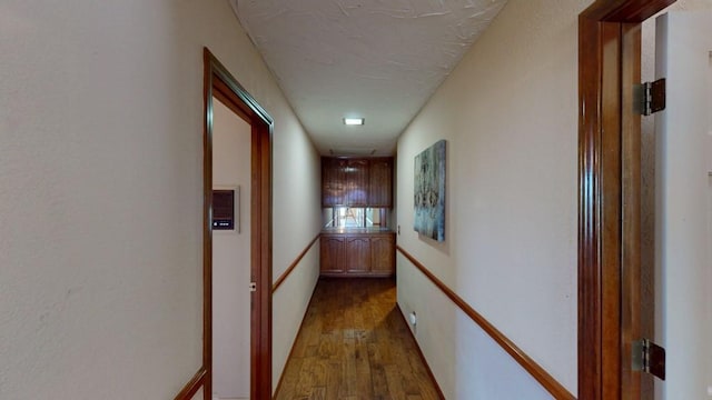 hallway featuring dark wood-type flooring