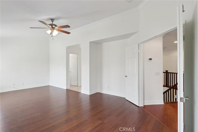 12851 Oakdale St, Eastvale, CA 92880 - spare room featuring a ceiling fan, wood finished floors, crown molding, and baseboards