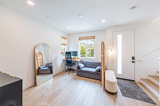 11751 Florence Ave, Santa Fe Springs, CA 90670 - foyer featuring recessed lighting, stairway, baseboards, and light wood finished floors
