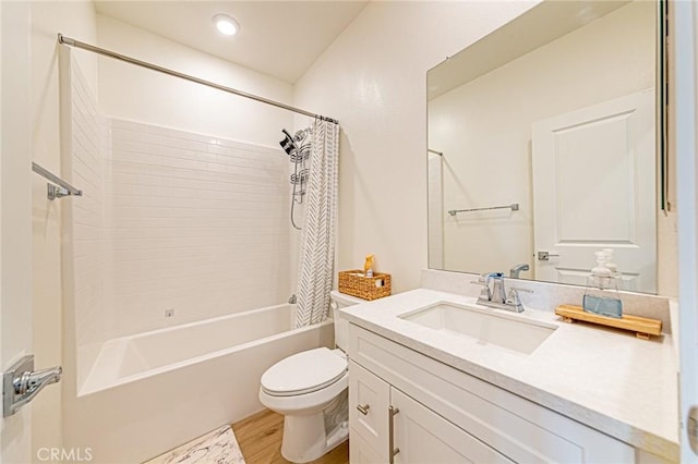 11751 Florence Ave, Santa Fe Springs, CA 90670 - full bathroom with vanity, shower / tub combo, wood finished floors, and toilet