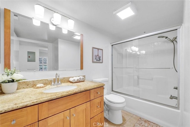 19801 Meadow Ridge Dr Unit 35, Trabuco Canyon, CA 92679 - bathroom with tile patterned flooring, vanity, shower / bath combination with glass door, toilet, and electric panel