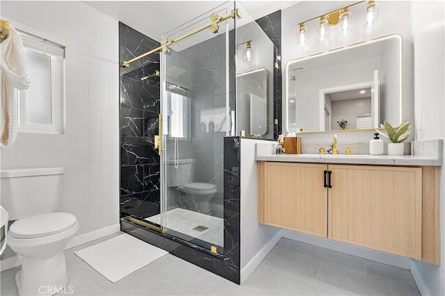 12748 Paramount Blvd, Downey, CA 90242 - bathroom with a marble finish shower, vanity, and healthy amount of natural light
