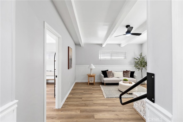 12748 Paramount Blvd, Downey, CA 90242 - sitting room with beam ceiling, light wood-type flooring, and a ceiling fan