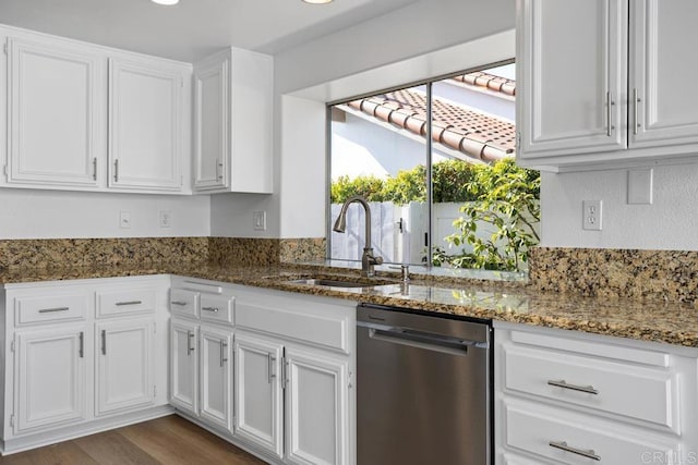 4905 Alicante Way, Oceanside, CA 92056 - kitchen featuring dishwasher, a sink, and white cabinets