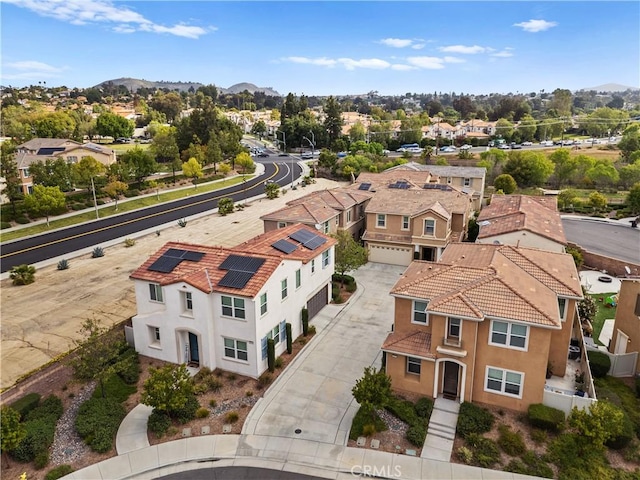aerial view featuring a residential view and a mountain view