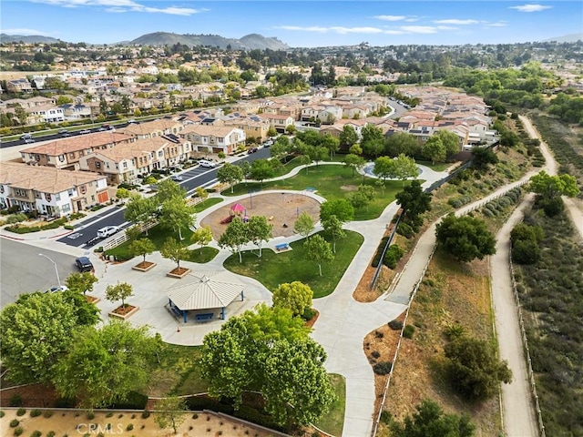aerial view featuring a residential view and a mountain view