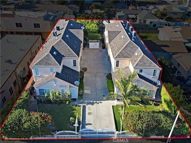 aerial view of residential area featuring property parcel outlined