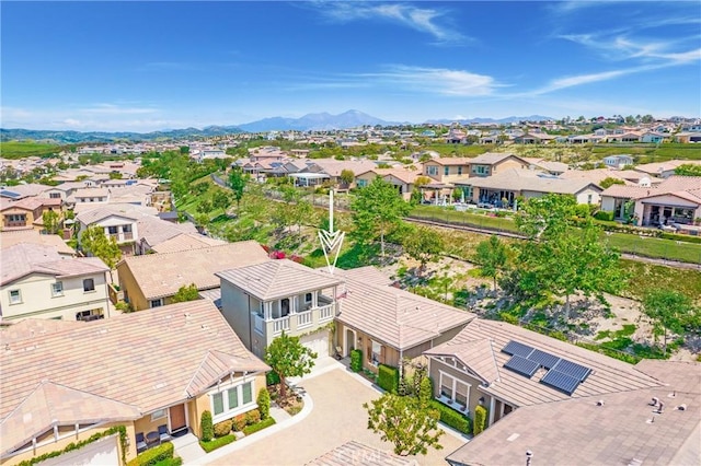 aerial view featuring a residential view and a mountain view