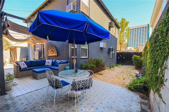 view of patio featuring a fenced backyard and an outdoor hangout area