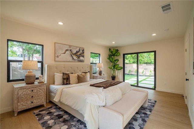 23919 Friar St, Woodland Hills, CA 91367 - bedroom featuring access to exterior, light wood-type flooring, baseboards, and recessed lighting