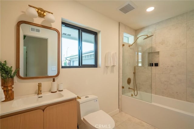 23919 Friar St, Woodland Hills, CA 91367 - bathroom with toilet, tile patterned flooring, vanity, shower / bath combination, and recessed lighting